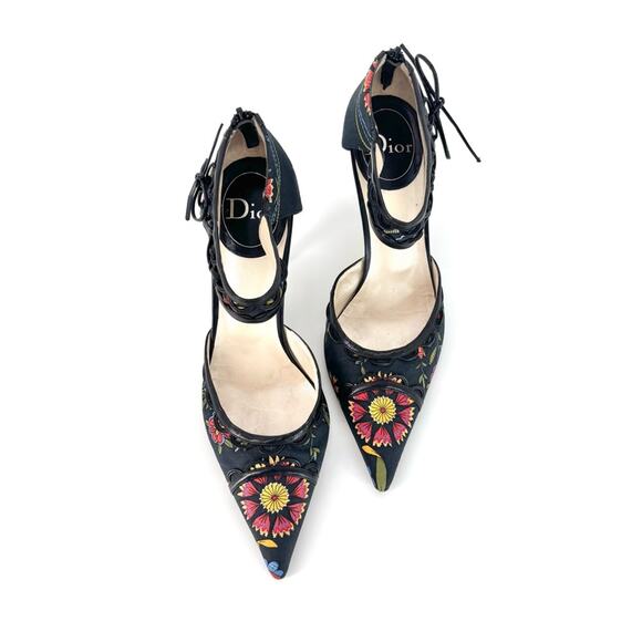 Vintage Dior SS 2002 Floral Print Bow Detail Pointed Toe High Heel Pumps 40.5 - Picture 2 of 7